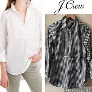 J. Crew Black Gingham Bib Popover Long Sleeve Tunic Top